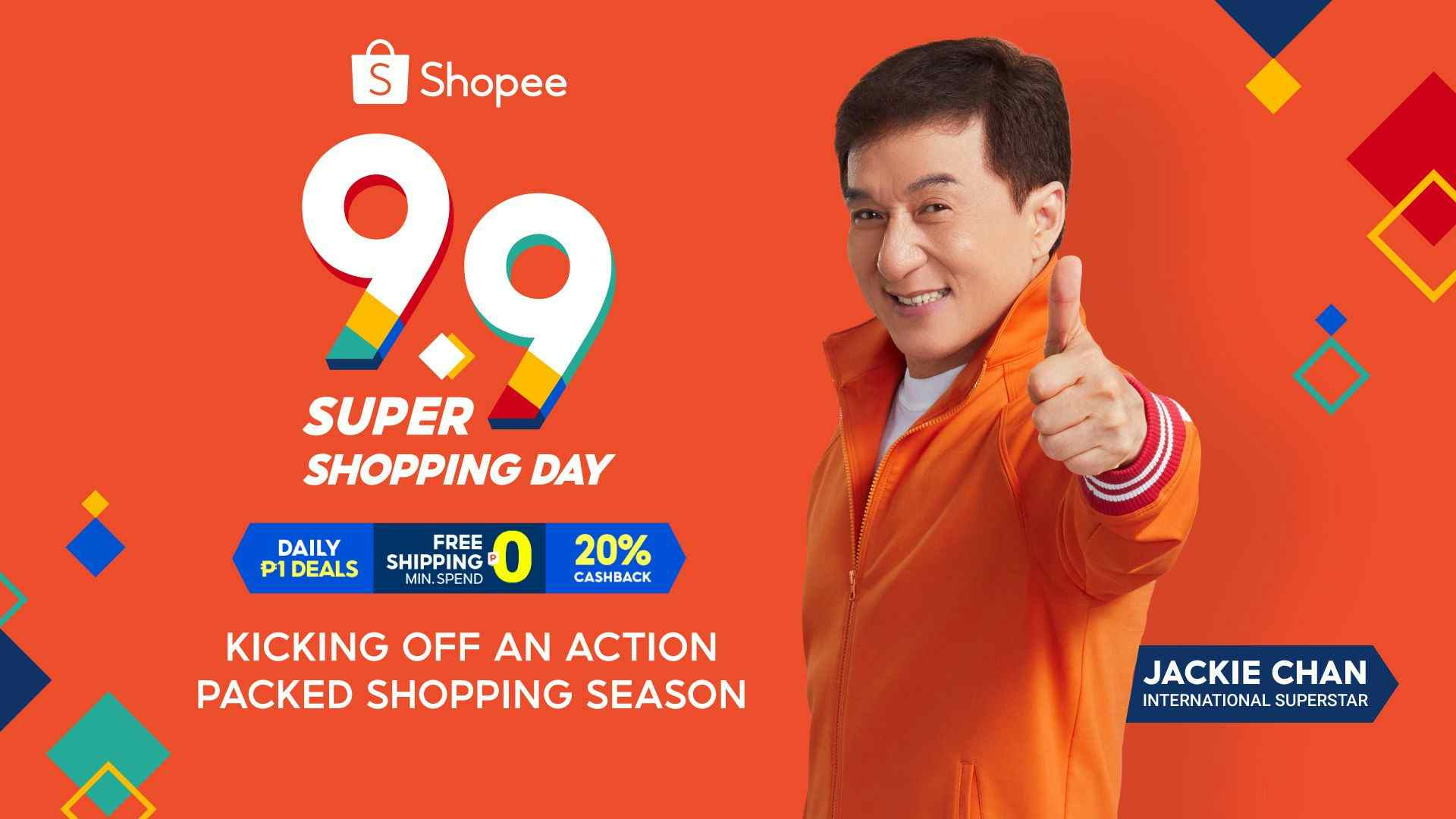 Jackie Chan high kicks Shopee 9.9 Super Shopping Day photo from UNBOX PH